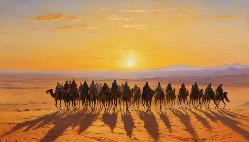 camel caravan,camel train,dromedaries,camels,nomadic people,merzouga,wise men,arabian camel,libyan desert,arabian horses,caravan,shadow camel,north african bristle ends,flaming mountains,desert landscape,stagecoach,guards of the canyon,camelride,caravanserai,sahara desert,Art,Classical Oil Painting,Classical Oil Painting 13