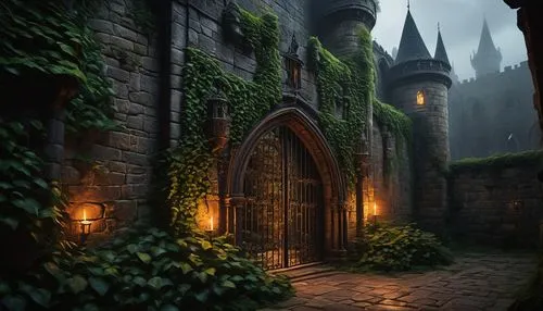 hogwarts,diagon,fairy tale castle,fairytale castle,doorways,ravenloft,medieval street,theed,riftwar,archways,the threshold of the house,medieval,fantasy picture,eltz,gothic style,fairy tale,hall of the fallen,castle of the corvin,fantasy landscape,witch's house,Illustration,Japanese style,Japanese Style 21