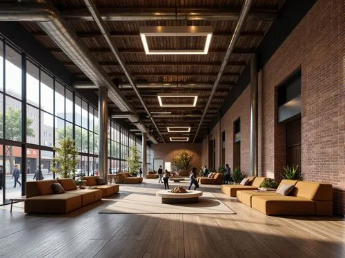 lofts,loft,lobby,daylighting,redbrick,wooden beams,minotti,gensler,modern office,brickyards,factory hall,atrium,offices,penthouses,hardwood floors,contemporary decor,adjaye,brickworks,atriums,millyard