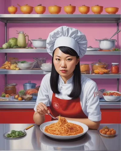 cooking book cover,hong kong cuisine,chinese cuisine,korean chinese cuisine,asian cuisine,asian woman,chef,kimchi,korean cuisine,noodle image,girl in the kitchen,korean royal court cuisine,cantonese food,asian food,girl with bread-and-butter,chinese food,huaiyang cuisine,chinese restaurant,pizza supplier,yusheng,Illustration,Retro,Retro 16