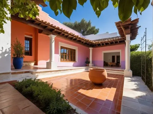 DISEÑO DE UNA CASA ESTILO MEXICANO MODERNO, CON UN CLAUSTRO CONFORMADO POR UNA TERRAZA  A BASE DE VIGAS DE MADERA, TEJA, COLUMNAS REDONDAS, EN EL CENTRO UN ESPEJO DE AGUA, CON EL ESTILO DE LA ARQUITEC