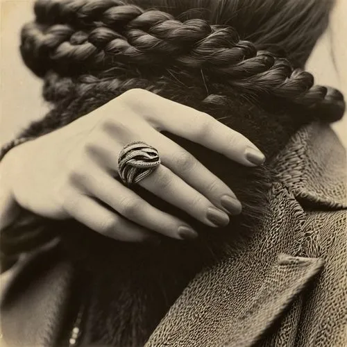 vintage woman,sailor's knot,vintage women,stieglitz,ring jewelry,vintage girl,finger ring,vintage female portrait,rings,wooden rings,vintage fashion,braid,braiding,ring,circular ring,golden ring,ring with ornament,ringlet,bow-knot,woven rope,Photography,Black and white photography,Black and White Photography 15