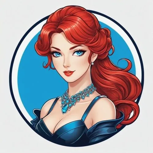 заменить ожерелье на тонкое элегантное  колье  ,a red haired woman with blue eyes and red hair,megara,triss,ariel,diana,elsa,vergara