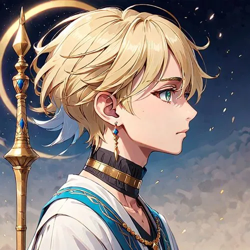 a teenage boy with blond hair ,violet evergarden,darjeeling,leo,saber,merlin,alexander,meteora,ankh,vane,ren,cg artwork,king sword,zodiac sign libra,honolulu,edit icon,emperor,togra,zodiac sign leo,ne