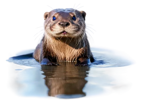 otter, cute, aquatic mammal, soft fur, whiskers, shiny eyes, swimming pose, webbed feet, water droplets, morning light, 3/4 composition, shallow depth of field, warm color tone, cinematic lighting.,no