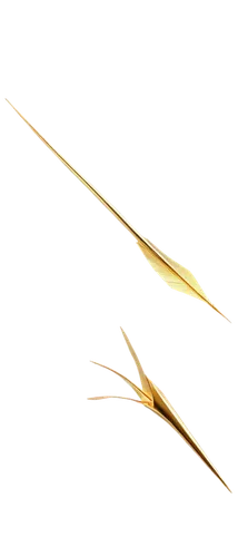 Free arrow, golden metallic material, sleek design, sharp pointed tip, slender body, feathery fletching, dynamic pose, flying motion, translucent background, soft focus, warm lighting, 3/4 composition