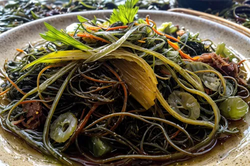 makguksu,sea salad,guksu,escabeche,kombu,soba,vegetable broth,glass noodle salad,macroalgae,anchorena,water spinach,seaweed,yuyuan,cuscuta,korean side dish,spirulina,soba noodles,stir-fried morning glory,wakame,urap