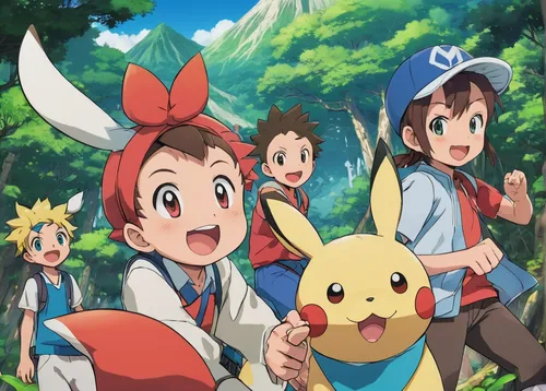 pokemon,pokémon,group photo,kawaii children,pokemon go,starters,would a background,school children,happy family,pokemongo,together and happy,rabbit family,children's background,background image,pika,pikachu,pixaba,media concept poster,april fools day background,a3 poster,Illustration,Japanese style,Japanese Style 03