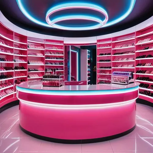 shoe store,cosmetics counter,ufo interior,beauty room,shoe cabinet,music store,candy store,walk-in closet,women's cosmetics,gold bar shop,women's closet,kitchen shop,store,jewelry store,computer store,pantry,candy shop,cosmetics,shelves,soap shop,Photography,General,Realistic