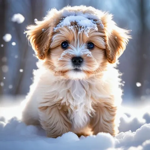 cute puppy,havanese,cavapoo,snowball,snowflake background,first snow,snow ball,playing in the snow,christmas snowy background,snowy,tibetan terrier,golden retriever puppy,cavachon,maltepoo,snowballs,winter animals,goldendoodle,snowflake,snow flake,miniature poodle,Illustration,Realistic Fantasy,Realistic Fantasy 15