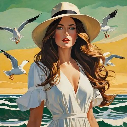 vettriano,panama hat,donsky,seabird,heatherley,white bird,whitmore,gaviota,pittura,viveros,high sun hat,gulls,sea gulls,sun hat,seabirds,jeanneney,birds of the sea,delvaux,welliver,dmitriev,Art,Artistic Painting,Artistic Painting 44