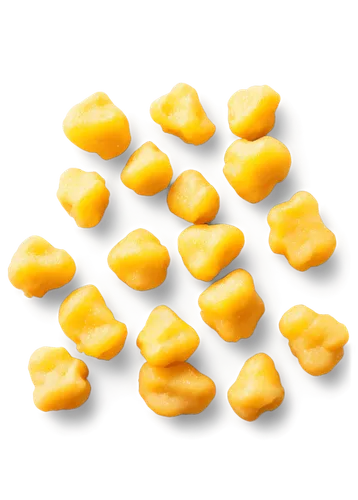 Golden yellow cheese curds, scattered, solo, close-up, soft focus, creamy texture, irregular shapes, white background, shallow depth of field, warm lighting, 1,kernels,playcorn,dried lemon slices,lemo