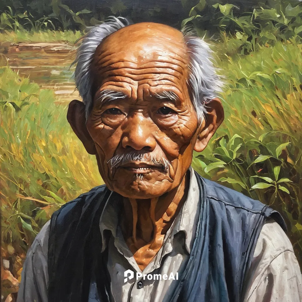 PORTRAIT OIL PAINTING ON BOARD OF OLD MAN,ho chi minh,nước chấm,luo han guo,cao lầu,vietnam,elderly man,han thom,pham ngu lao,oil painting,artist portrait,the rice field,ricefield,rice fields,chạo tôm