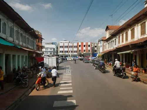 A streets of "Old Mosque Street" in Palembang, South Sumatra - But surrounded by British and Brazilian shophouses while with 1990s vibe.,sarikei,melaka,siemreap,sihanoukville,bandaraya,jonker,salatiga