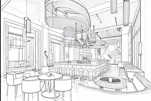 a restaurant,bistro,wine bar,kitchen interior,breakfast room,the coffee shop,dining room,ufo interior,coloring page,chefs kitchen,line drawing,cafe,aschaffenburger,food line art,retro diner,new york restaurant,coffee shop,piano bar,coffeehouse,big kitchen,Design Sketch,Design Sketch,Fine Line Art