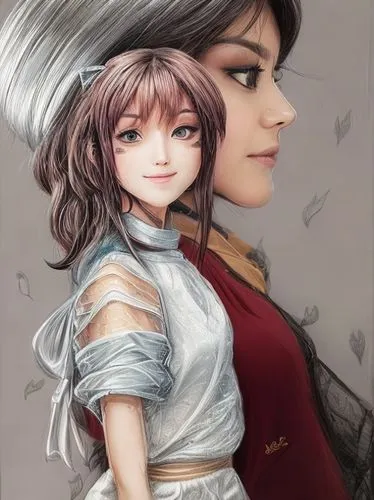 balalaika,hanbok,fantasy portrait,mulan,fairy tale character,stechnelke,lechona,romantic portrait,digital painting,mother and daughter,elza,kosmea,musketeer,swordswoman,illustrator,fuki,joan of arc,tiber riven,two girls,father and daughter