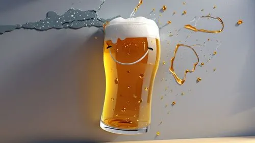 Beer glass breaks when it hits a wall ,there is a glass of beer hanging on a wall,beer pitcher,spaten,beer glass,kolsch,beer dispenser,beer mug,Unique,3D,3D Character