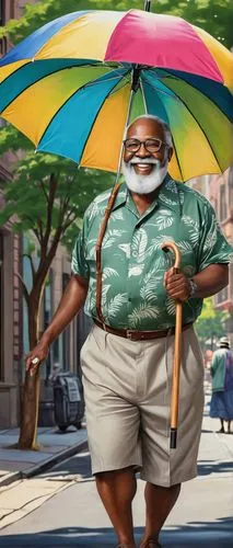 man with umbrella,summer umbrella,asian umbrella,cocktail umbrella,umbrella,watermelon umbrella,overhead umbrella,huge umbrellas,parasol,a pedestrian,miguel of coco,beach umbrella,walking man,madagascar,mailman,world digital painting,summer background,b3d,harlem,disney character,Illustration,Realistic Fantasy,Realistic Fantasy 21