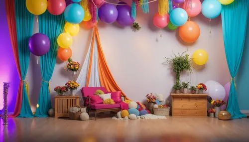 colorful studio back drop ,the room has many balloons on it and on the walls,party decorations,party decoration,rainbow color balloons,party garland,colorful balloons,kids party,Photography,General,Re