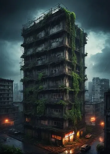 scampia,planta,apartment block,post-apocalyptic landscape,enviroment,urban landscape,post apocalyptic,phytoremediation,overgrowth,hashima,environmental destruction,photo manipulation,ecotopia,environnement,urbanization,photomanipulation,apartment building,urbanisation,plante,inhabitable,Illustration,Abstract Fantasy,Abstract Fantasy 01