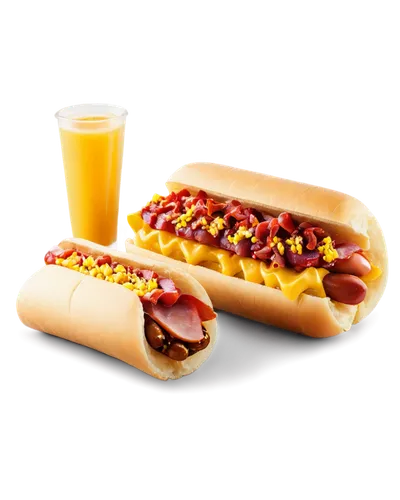 Hot dog, juicy sausage, toasted bun, ketchup, mustard, relish, cheese slices, crispy bacon strips, chopped onions, sesame seeds, street food cart, urban background, warm lighting, shallow depth of fie