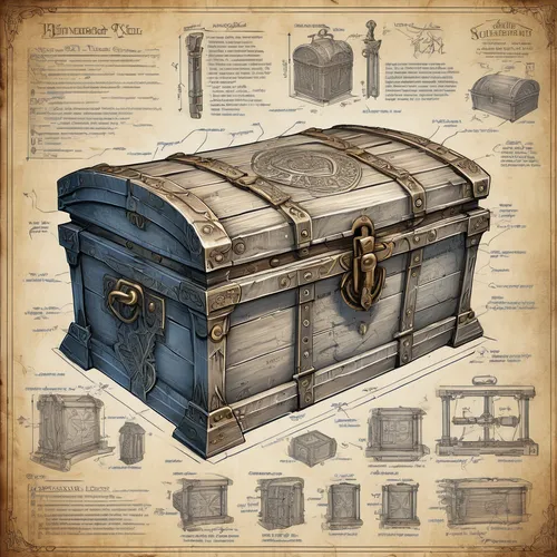 treasure chest,attache case,steamer trunk,toolbox,old suitcase,leather suitcase,courier box,collected game assets,tackle box,music chest,suitcase,carrying case,treasure map,pirate treasure,card box,wooden box,map icon,wooden barrel,suitcases,baggage,Unique,Design,Blueprint