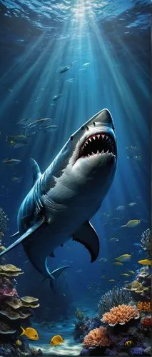 great white shark,requiem shark,tiger shark,sand tiger shark,shark,underwater background,cetacea,jaws,bull shark,sea animal,underwater world,marine reptile,marine animal,sharks,sea animals,remora,aquarium decor,aquatic animals,atlantic bluefin tuna,cartilaginous fish,Art,Artistic Painting,Artistic Painting 04