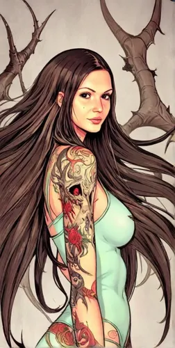 tattoo girl,oriental girl,yulan magnolia,dryad,japanese art,oriental painting,chinese art,tattoos,oriental longhair,rosa ' amber cover,oriental princess,background ivy,asian woman,mulan,belly painting,with tattoo,tattoo artist,asian vision,tattooed,tattoo expo