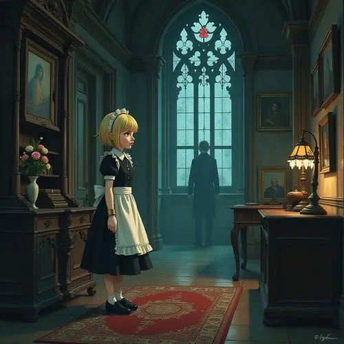 gothic portrait,the little girl's room,miniaturist,alice in wonderland,cinderella,studio ghibli,Illustration,Children,Children 06