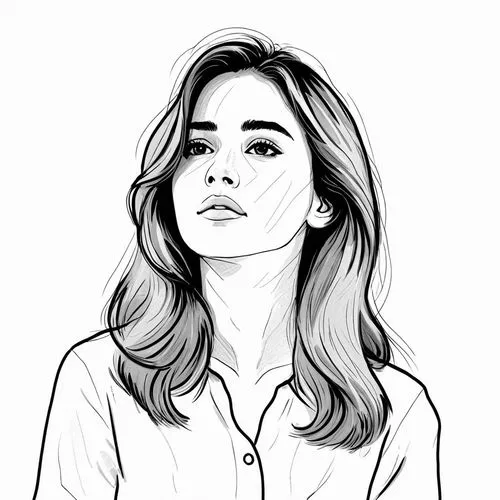 女生，白色衬衫，黑白，线稿，线条艺术,a black and white po of a woman looking bored,vector illustration,rampling,rotoscoped,vector art,angel line art,fashion vector,Design Sketch,Design Sketch,Rough Outline