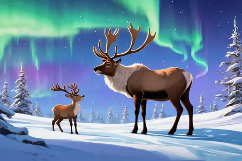 santa claus with reindeer,christmas buffalo raccoon and deer,glowing antlers,sleigh with reindeer,elk,winter deer,deer illustration,reindeer from santa claus,caribou,christmas deer,barren ground caribou,reindeer polar,reindeer,finnish lapland,deers,european deer,rudolf,lapland,christmas snowy background,rudolph,Unique,Design,Character Design