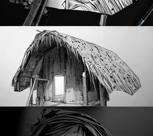 paper umbrella,straw hut,paper art,insect house,straw roofing,japanese architecture,thatch umbrellas,knight tent,frame house,japanese umbrella,roof structures,pencil art,wooden construction,overhead u