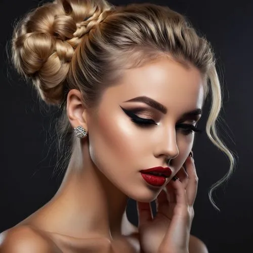 updo,chignon,vintage makeup,red lipstick,red lips,romantic portrait,topknot,vanderhorst,penteado,women's cosmetics,romantic look,blonde woman,retouching,upbraid,contoured,makeup artist,hairpieces,portrait background,olesya,makeup,Photography,General,Fantasy