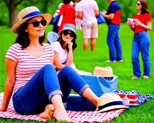 picnickers,picnic,picnic basket,picnicking,picnics,picnicked,family picnic,croquet,red white blue,on the grass,red white,in the park,deckchairs,woman with ice-cream,retro women,fourth of july,green lawn,4th of july,french tourists,americanness,Conceptual Art,Daily,Daily 24