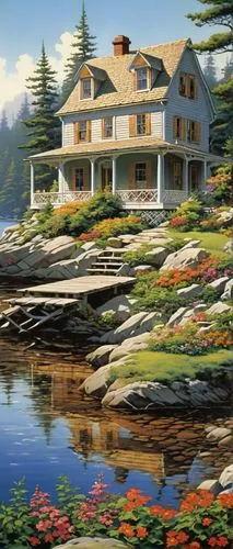 house with lake,house in mountains,home landscape,summer cottage,house in the mountains,house by the water,cottage,idyllic,landscape background,coastal landscape,beautiful home,house painting,house in the forest,fisherman's house,landscaper,landscaped,mountain scene,the cabin in the mountains,nature landscape,mountain landscape,Conceptual Art,Sci-Fi,Sci-Fi 19