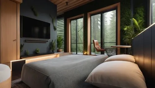 small cabin,inverted cottage,bedroom,modern room,wooden sauna,guest room,Photography,General,Realistic