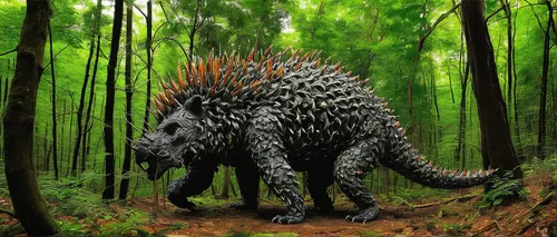 ankylosaurus,uintatherium,new world porcupine,stegosaurus,forest dragon,porcupine,cynorhodon,reconstruction,zosterops japonicus,forest king lion,gorgonops,philomachus pugnax,tirannosaurus,forest animal,terrestrial animal,pachycephalosaurus,triceratops,landmannahellir,leopard's bane,halichoerus grypus,Conceptual Art,Graffiti Art,Graffiti Art 05