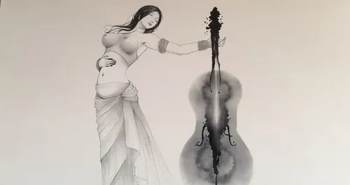 violin woman,woman playing violin,cello,charcoal drawing,cellist,violoncello,Illustration,Paper based,Paper Based 30