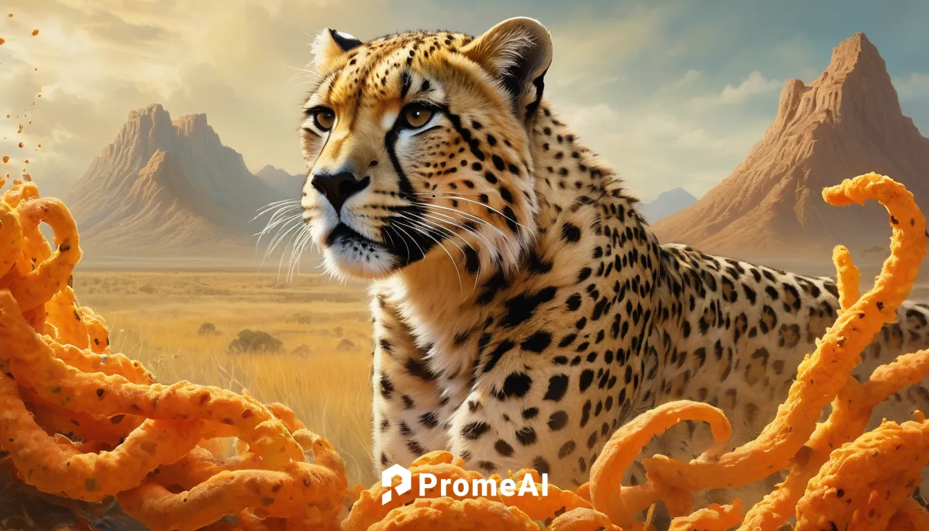 Imagine a majestic Cheetos logo in a natural setting with a roaring cheetah.,cheetah,leopard's bane,cheetahs,world digital painting,jaguar,leopard,serengeti,african leopard,felidae,hosana,frosted flak