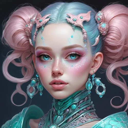 fantasy portrait,fantasy art,digital painting,zodiac sign libra,world digital painting,medusa,mystical portrait of a girl,3d fantasy,elsa,violet head elf,eglantine,gemini,cg artwork,rosa 'the fairy,sci fiction illustration,elven,cosmetic,mezzelune,oriental princess,sculpt,Conceptual Art,Fantasy,Fantasy 28