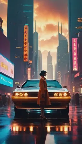 testarossa,cyberpunk,futuristic,shanghai,80s,cadillac eldorado,cinematic,ranger,retro car,ferrari testarossa,challenger,tokyo city,camaro,retro,eldorado,hd wallpaper,aesthetic,dusk,renegade,retro styled,Illustration,Realistic Fantasy,Realistic Fantasy 09