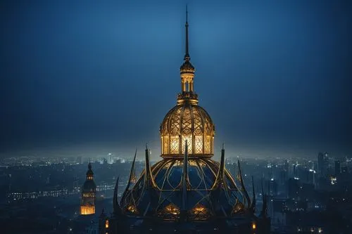 blue hour,mole antonelliana,chrysler building,roof domes,moscow,stephansdom,spire,night view,moscow city,steeple,notre dame,spires,gold castle,belfries,hearst,predawn,saintpetersburg,moscovitch,city at night,at night,Conceptual Art,Fantasy,Fantasy 22