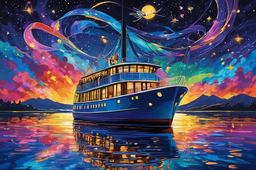 sea fantasy,phoenix boat,constellation swan,star ship,passenger ship,sailing blue purple,the ship,ship of the line,waterglobe,riverboat,ship travel,nautical star,houseboat,ship releases,voyager,boat landscape,sailing blue yellow,ship,ghost ship,ferryboat,Conceptual Art,Daily,Daily 24