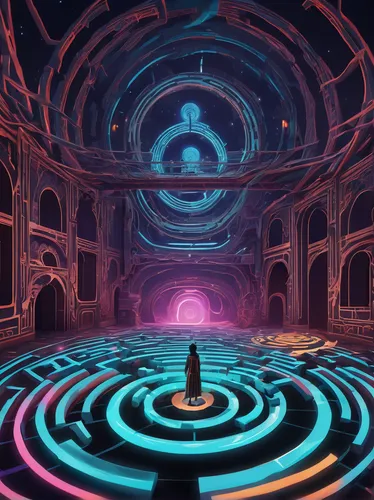 labyrinth,panopticon,wormhole,spiral background,time spiral,fractal environment,astral traveler,chamber,hall of the fallen,vortex,dungeon,inner space,maze,portals,dimension,fractal lights,the mystical path,divination,metaverse,dungeons,Illustration,Paper based,Paper Based 04