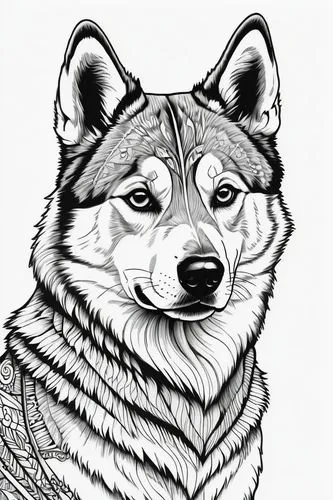 dog line art,dog illustration,balto,malamute,line art animal,graywolf,Illustration,Black and White,Black and White 19