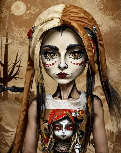 viveros,la catrina,anabelle,painter doll,catrina calavera,la calavera catrina,marionette,dollmaker,voodoo woman,gothic portrait,artist doll,behenna,rasputina,fantasy art,ancient egyptian girl,face paint,painted lady,diterlizzi,rag doll,ragdoll