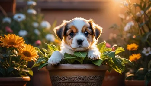 st bernard outdoor,dubernard,flowerpot,flower pot,st bernard,cute puppy,Photography,General,Fantasy