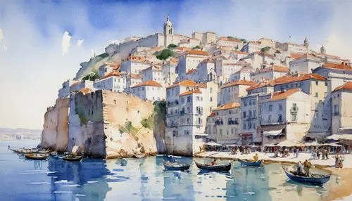 dubrovnic,dubrovnik city,hvar,watercolorist,watercolor,scilla,korcula,maalot,watercolor painting,aquarelle,martinu,heighton,piran,marseille,trogir,bubenik,camozzi,rovinj,italian painter,sorescu,Illustration,Paper based,Paper Based 23