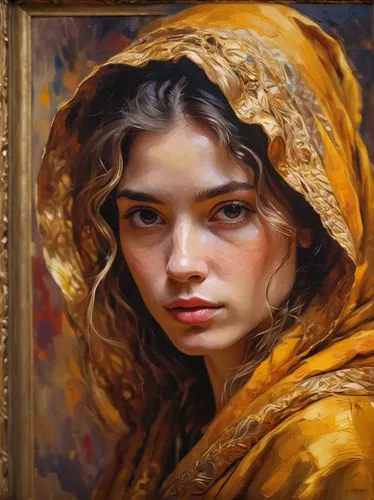 girl in cloth,girl with cloth,oil painting,mystical portrait of a girl,portrait of a girl,girl portrait,oil painting on canvas,italian painter,young woman,girl with bread-and-butter,golden frame,mary-gold,fantasy portrait,woman portrait,painting technique,romantic portrait,artist portrait,art painting,gold leaf,oil paint,Conceptual Art,Graffiti Art,Graffiti Art 10