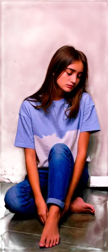 depressed woman,drug rehabilitation,girl sitting,isolated t-shirt,photo session in torn clothes,girl in t-shirt,addiction treatment,jenelle,deinstitutionalization,dysthymia,inmate,woman sitting,torn shirt,premenstrual,sad woman,padmasana,jeans background,prisoner,anxiety disorder,saana,Art,Artistic Painting,Artistic Painting 21